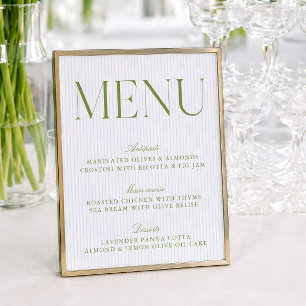 Modern Sage Green & Blue Stripes Wedding Menu