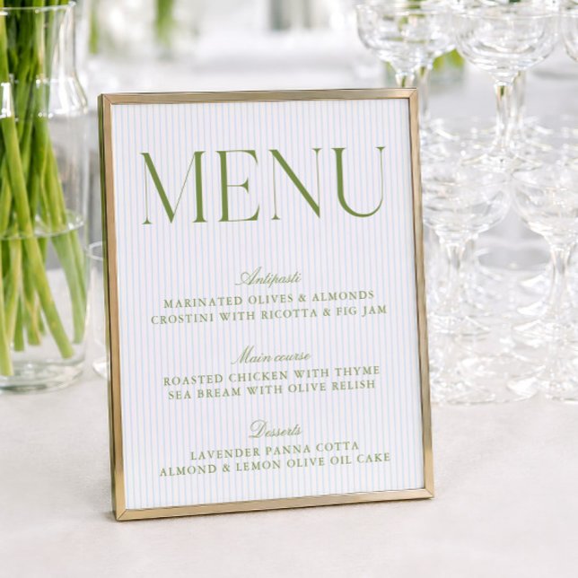 Modern Sage Green & Blue Stripes Wedding Menu (Modern Sage Green & Blue Stripes Wedding Menu)