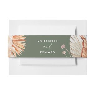modern sage green bohemian pampas grass botanical invitation belly band