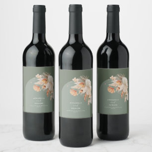 Modern Sage Green Bohemian Pampas Grass Botanical Wine Label