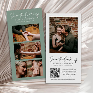 Modern Sage Green Boho Photo Booth Strip QR Code Save The Date
