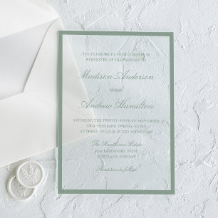 Modern Sage Green Border Wedding Acrylic Invitations