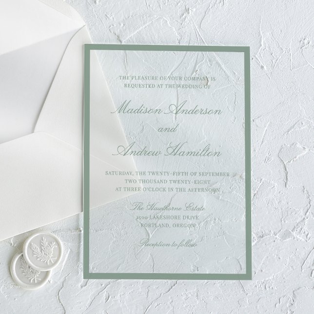 Modern Sage Green Border Wedding Acrylic Invitations (Creator Uploaded)