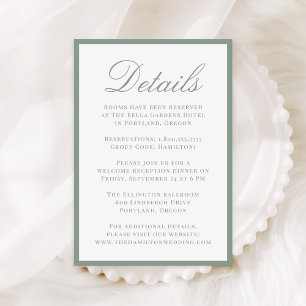 Modern Sage Green Border Wedding Details Enclosure Card