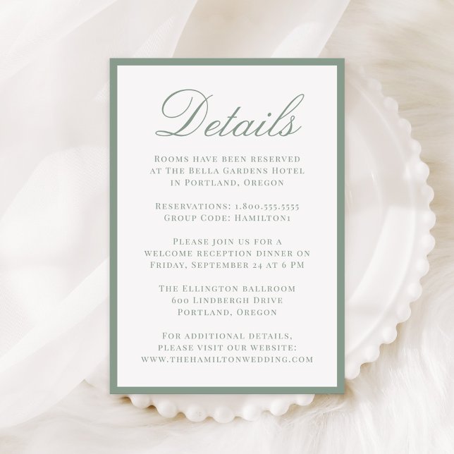 Modern Sage Green Border Wedding Details Enclosure Card (Creator Uploaded)