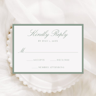 Modern Sage Green Border Wedding RSVP Card