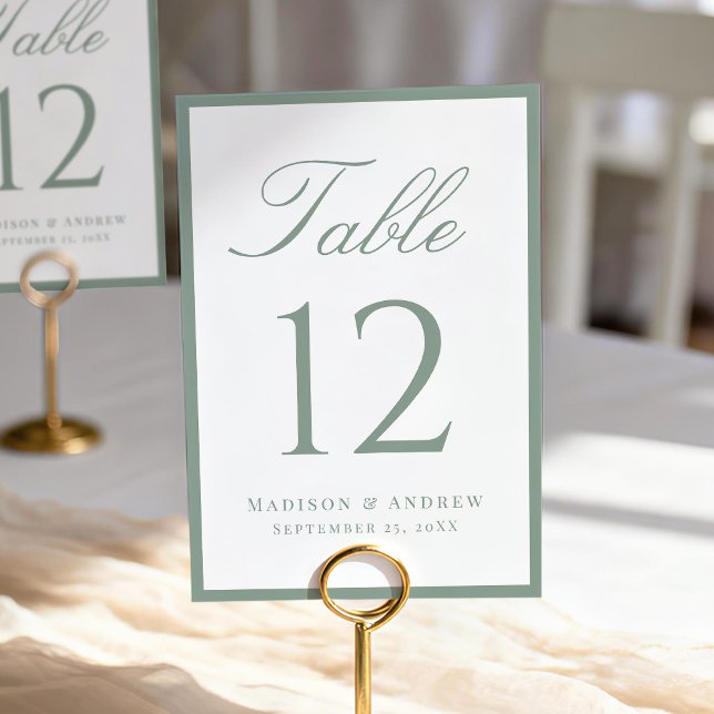 Modern Sage Green Border Wedding Table Number (Creator Uploaded)