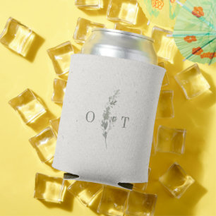 Modern Sage Green Botanical Elegant Wedding Can Cooler