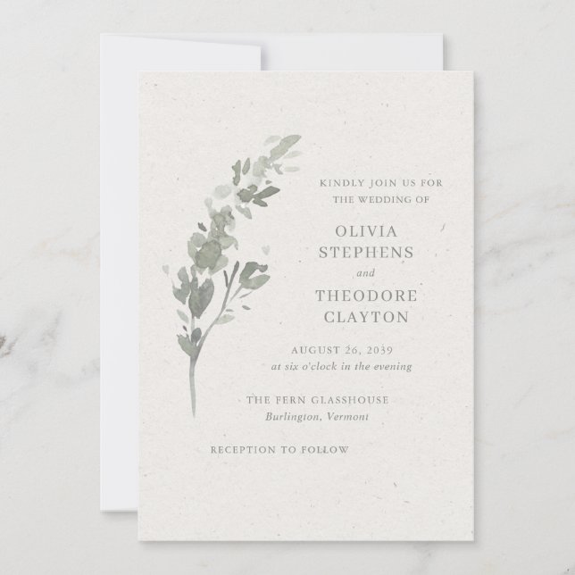 Modern Sage Green Botanical Elegant Wedding Invitation (Front)