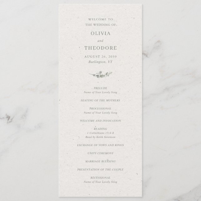 Modern Sage Green Botanical Elegant Wedding Programme (Front)