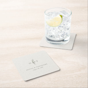 Modern Sage Green Botanical Elegant Wedding Square Paper Coaster