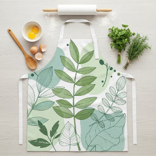 Modern Sage Green Botanical Leaf Pattern Apron