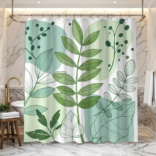 Modern Sage Green Botanical Leaf Pattern Shower Curtain