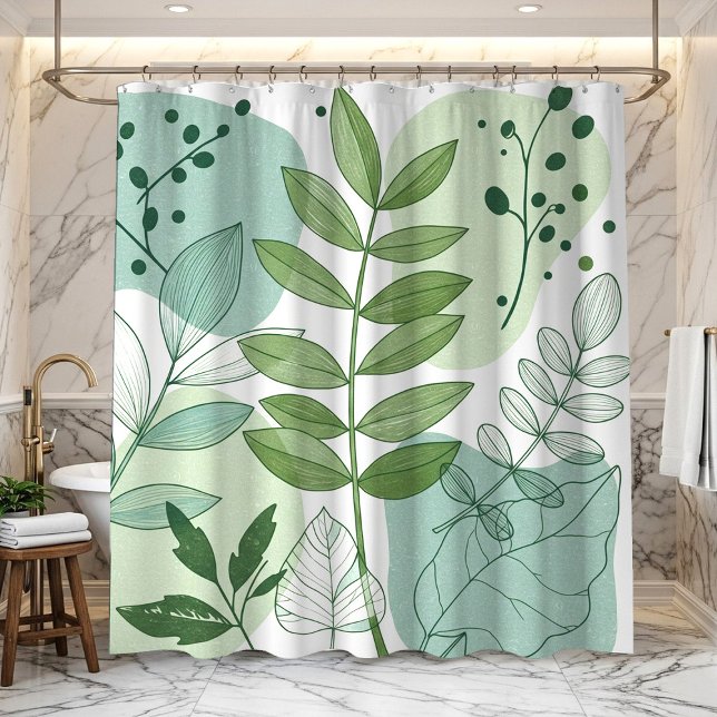 Modern Sage Green Botanical Leaf Pattern Shower Curtain (Creator Uploaded)
