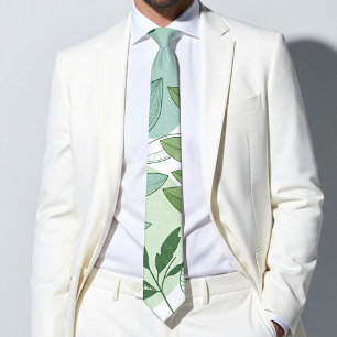 Modern Sage Green Botanical Leaf Pattern Tie