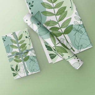 Modern Sage Green Botanical Leaf Pattern Wrapping Paper