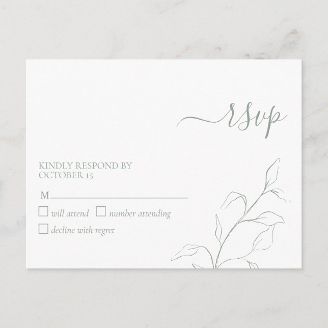Modern Sage Green Botanical No Menu RSVP Postcard (Front)