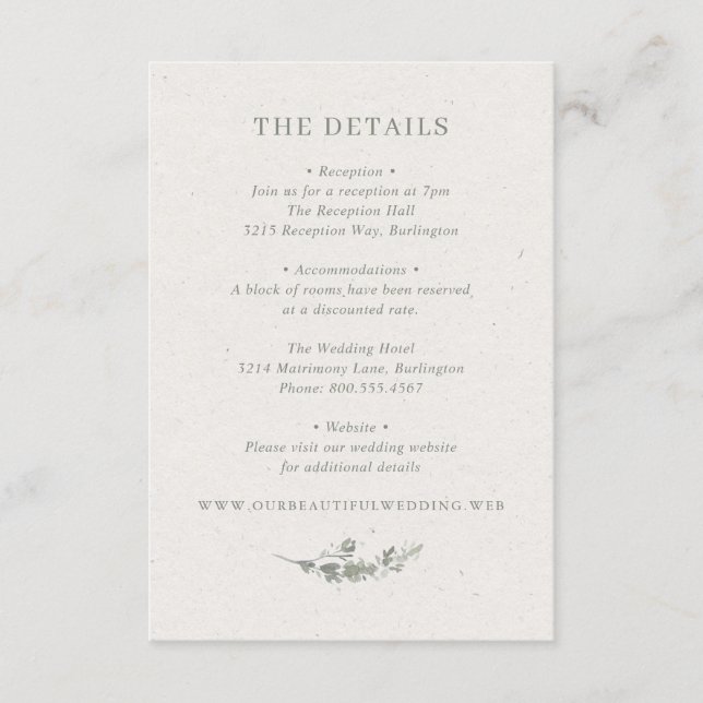 Modern Sage Green Botanical Wedding Enclosure Card (Front)