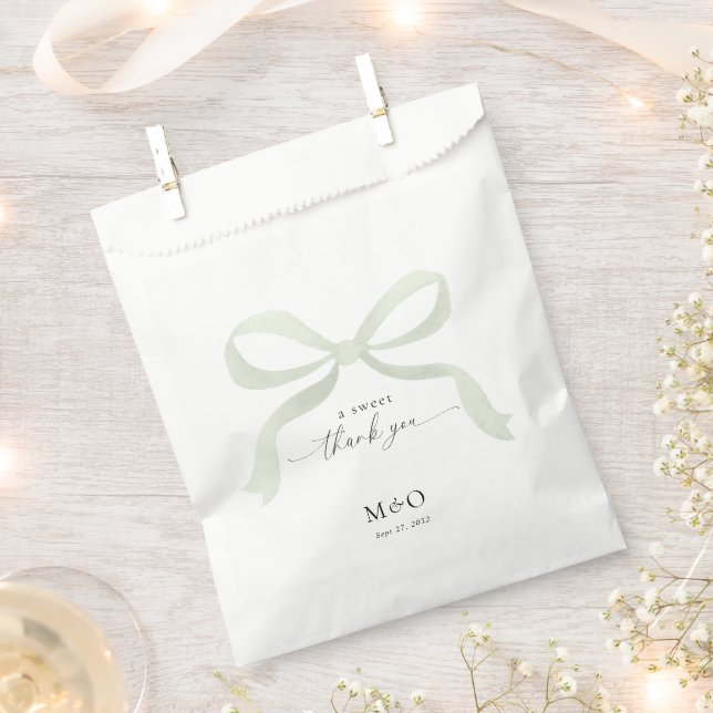 Modern Sage Green Bow A sweet Thank You Wedding Favour Bags (Clipped)