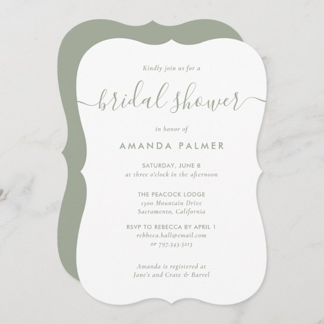 Modern Sage Green Bridal Shower Invitation (Front/Back)