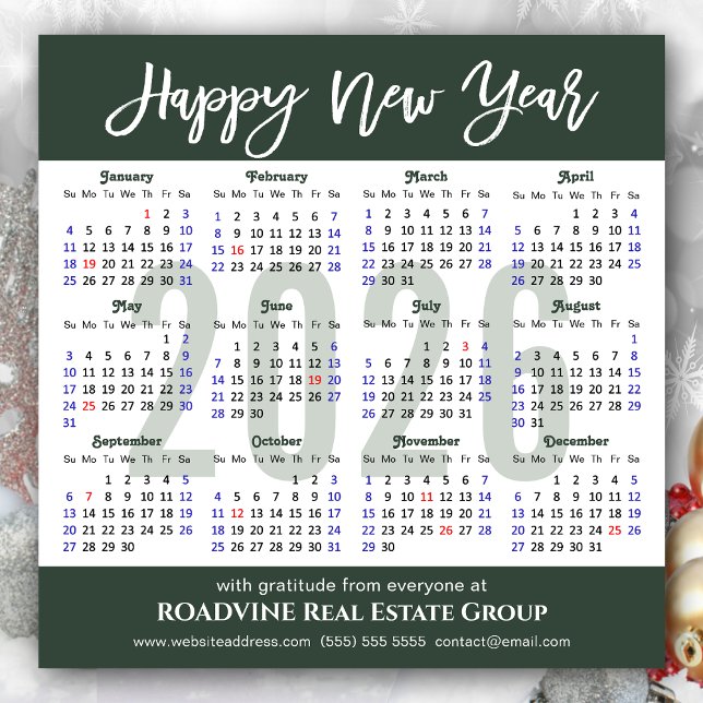 Modern Sage Green Business 2025 Calendar Simple Holiday Card (Creator Uploaded)