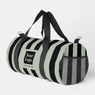Modern Sage Green Business Logo Black Striped Duffle Bag