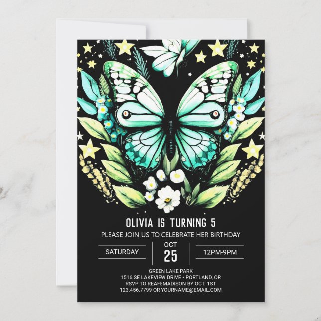 Modern Sage Green Butterfly Birthday Invitation (Front)