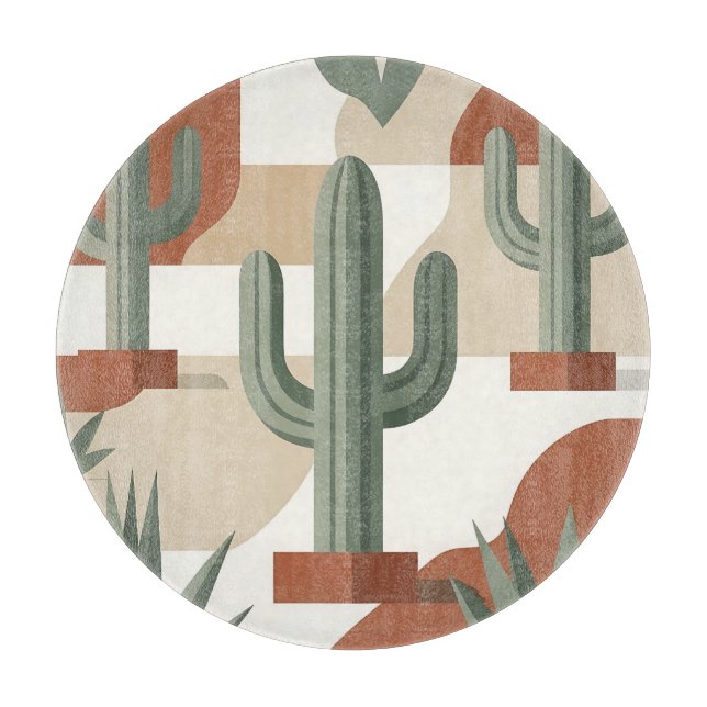 Modern Sage Green Cactus Terracotta Desert  Cutting Board (Front)