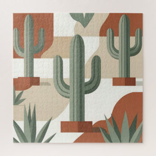 Modern Sage Green Cactus Terracotta Desert Jigsaw Puzzle