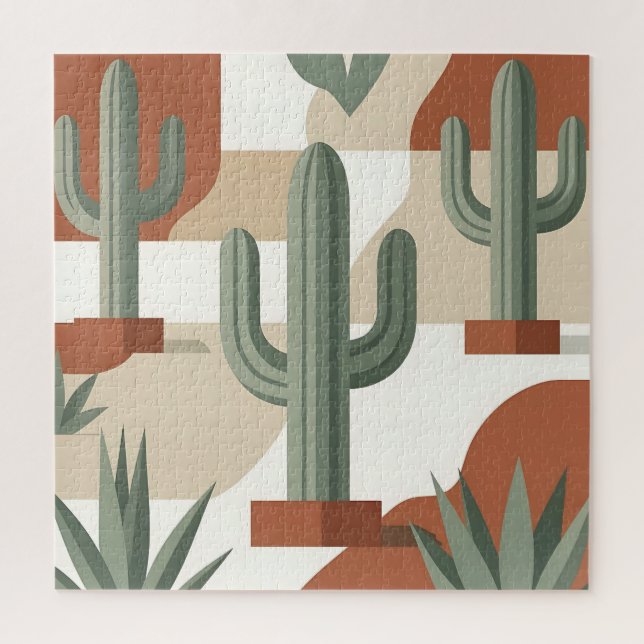 Modern Sage Green Cactus Terracotta Desert  Jigsaw Puzzle (Vertical)