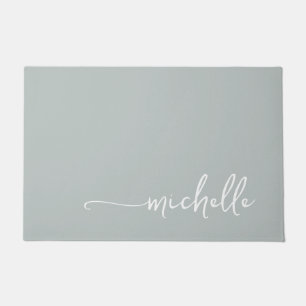 Modern Sage Green Calligraphy Script Doormat