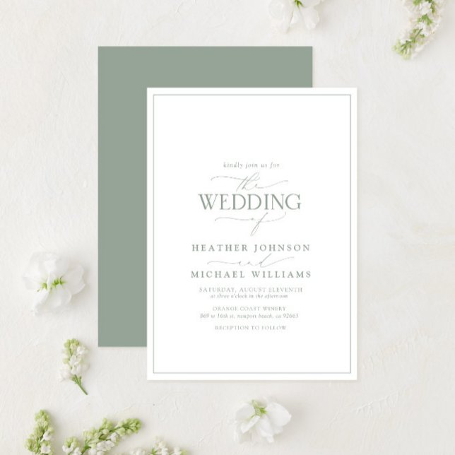 Modern Sage Green Calligraphy Wedding Invitation (Creator Uploaded)