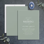 Modern Sage Green Calligraphy Wedding Invitation<br><div class="desc">Trendy, elegant and modern, this simple, minimalist sage green and white typography wedding design features 'The Wedding Of' in modern calligraphy and Serif text as the main design feature, and is based on our bestselling bridal shower invite. The back of the card features a sage green texture. Contact designer for...</div>
