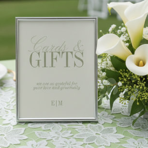 Modern Sage Green Cards and Gifts Wedding Sign