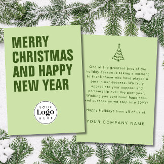 Modern Sage Green Custom Logo Business Christmas Holiday Card