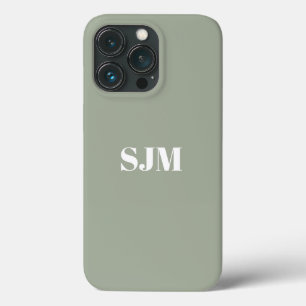 Modern sage green Custom monogram name iPhone 13 Pro Case