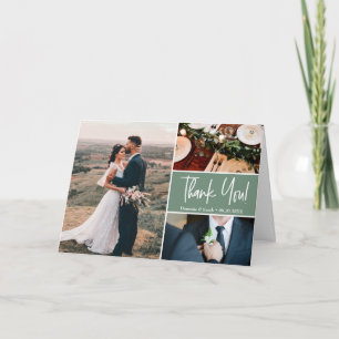Modern Sage green Custom Wedding photo collage Card
