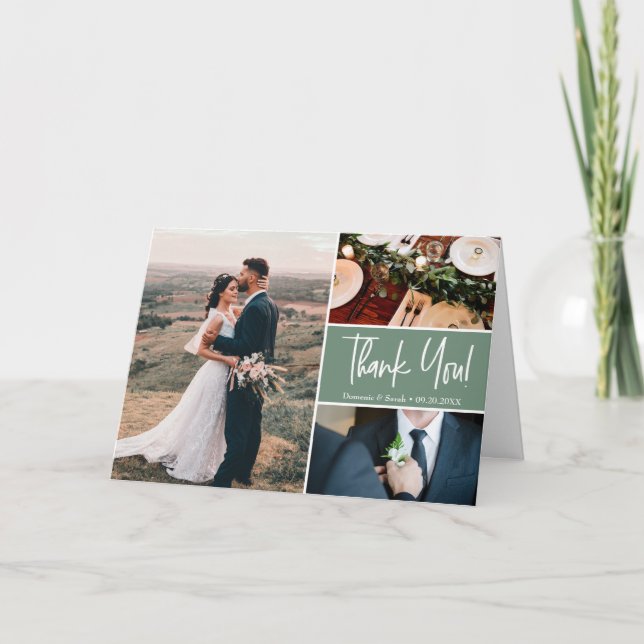 Modern Sage green Custom Wedding photo collage Card (Front)