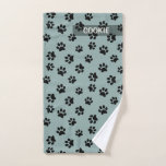Modern Sage Green Cute Paw Print Pattern Dog Towel<br><div class="desc">Why use a worn out cloth to clean your dog's paws after a muddy walk? He will just be as happy to have a pretty, personalised towel (and nobody will ever steal it again to clean up the kitchen floor)! Cute paw prints pattern with name to personalise. Main colours of...</div>