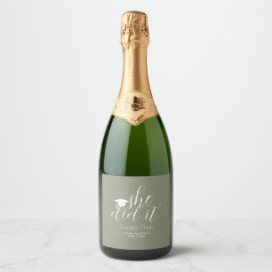 Modern Sage Green Elegant Fonts Grad Party Sparkling Wine Label