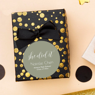 Modern Sage Green Elegant Fonts Graduate Classic Round Sticker