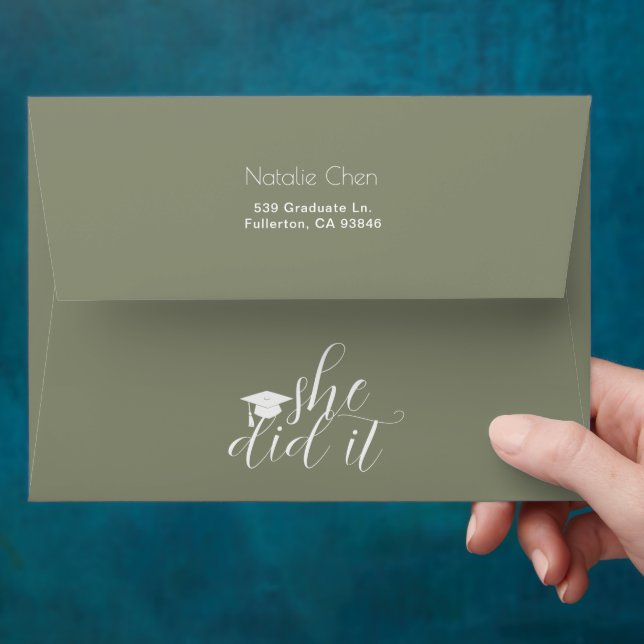Modern Sage Green Elegant Fonts Graduation Invite Envelope (Hand)