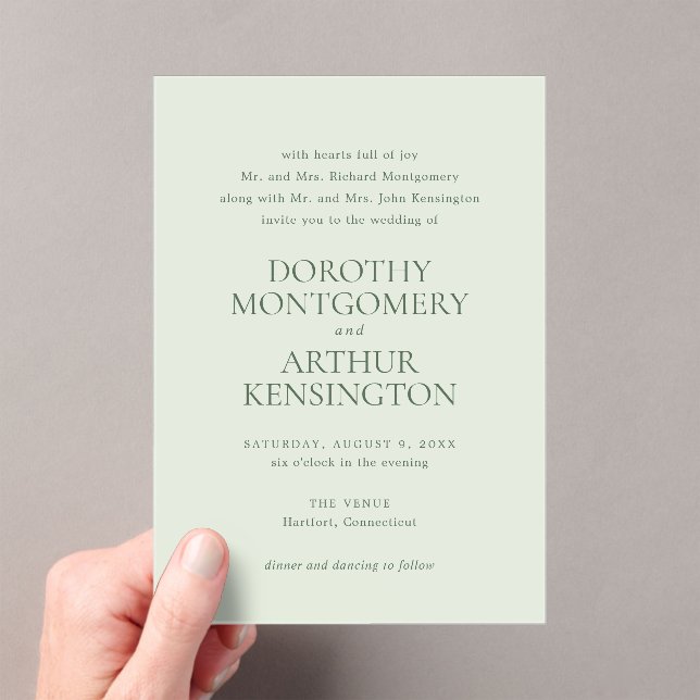 Modern Sage Green Elegant Wedding Acrylic Invitations (Insitu (Handheld))