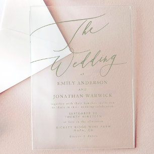 Modern Sage Green Elegant Wedding Acrylic Invitations