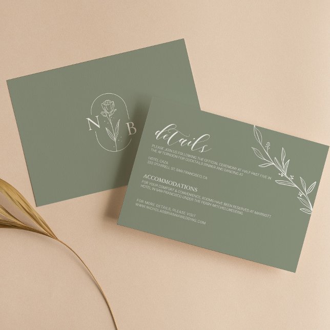 Modern Sage Green Elegant Wedding Minimal Details Enclosure Card (Creator Uploaded)