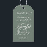 Modern Sage Green Elegant White Script Wedding  Gift Tags<br><div class="desc">These custom wedding thank you favour tags feature a simple white calligraphy design on a sage green background. Personalise with your names,  sentiment and wedding date. Best of wishes for your wedding and marriage! Designed by Susan Coffey.</div>