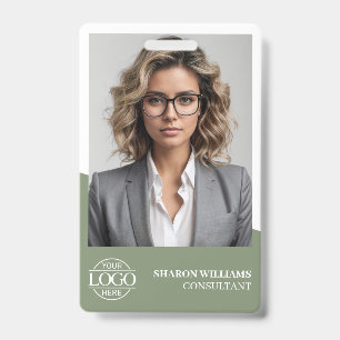Modern Sage Green Employee Photo Company Logo ID Badge