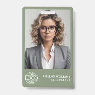 Modern Sage Green Employee Photo Company Logo ID Badge