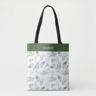 Modern Sage Green Eucalyptus Personalised Tote Bag