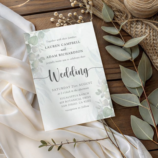 Modern Sage Green Eucalyptus Wedding Invitation (Creator Uploaded)